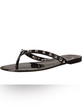 Chinese Laundry Black Jelly Flip Flops with Silver Studs